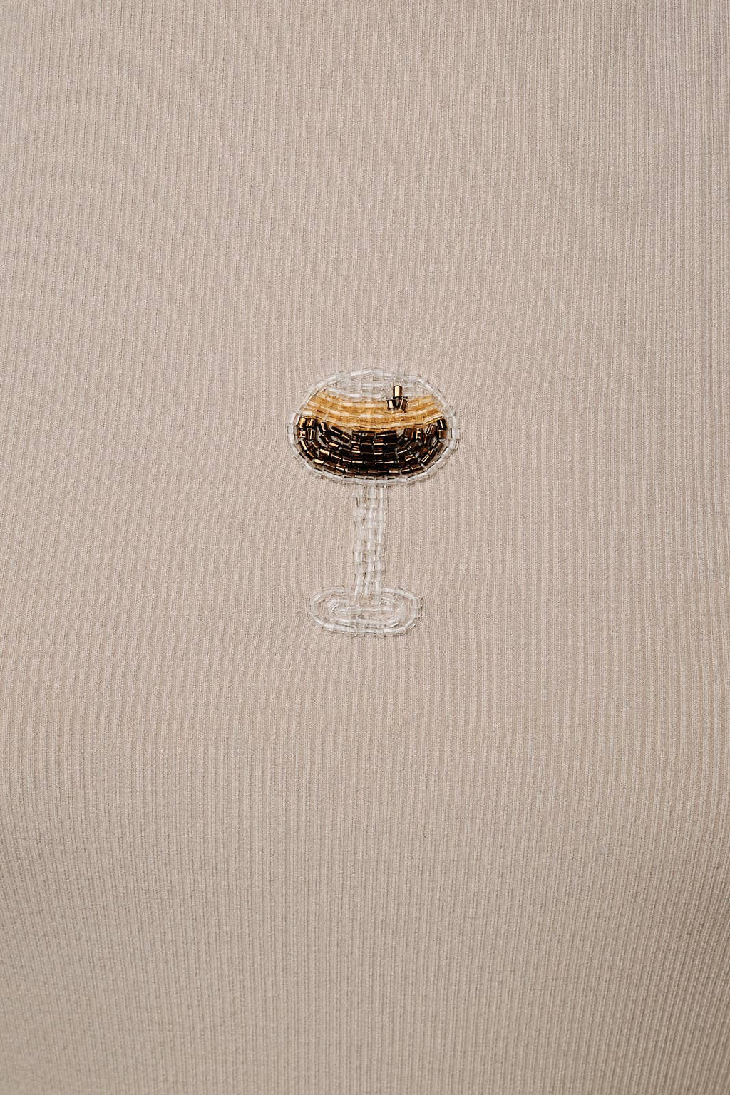 Beaded Champagne Glass Short Sleeve Ribbed Top