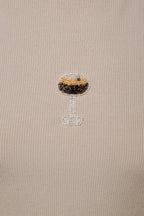 Beaded Champagne Glass Short Sleeve Ribbed Top