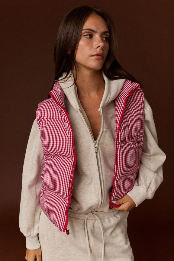 Red Gingham Puffer Vest