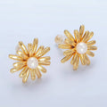 Filled White Shell Pearl Sunflower Stud Earrings