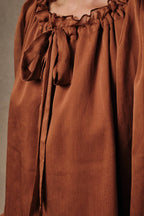 RUFFLED NECK FRONT TIES CAMI LINED BLOUSE