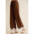 SATIN POLKA DOT WIDE LEG PANTS WITH LACE
