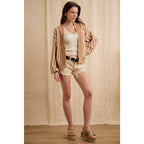 OPEN FRONT KNIT CARDIGAN LATTE IVORY STRIPE