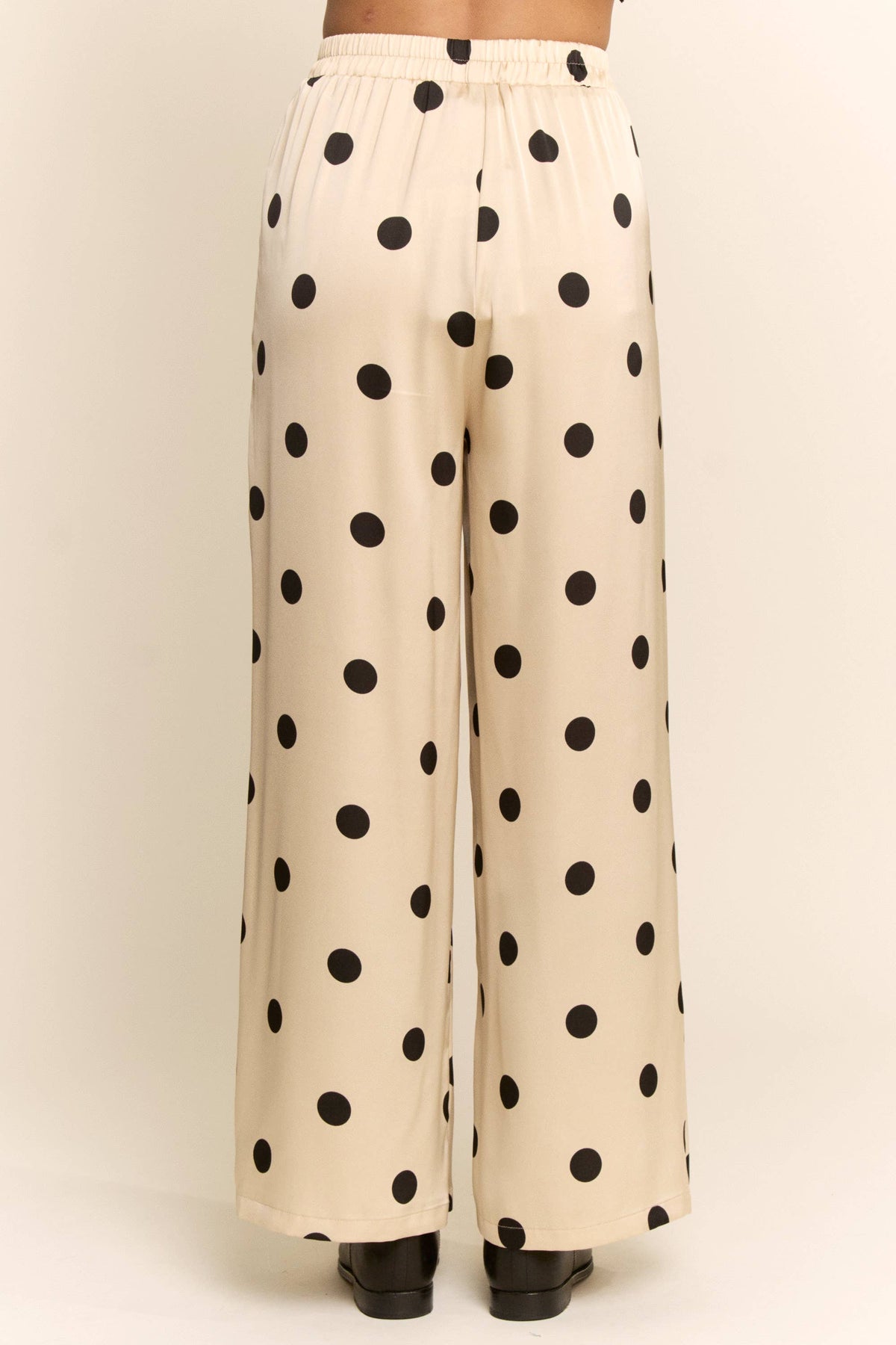Polka Dot Satin Wide-Leg Pants