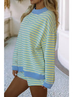 Stripe Colorblock Pullover Elastic Waist Shorts 2pcs Set: Blue and Yellow