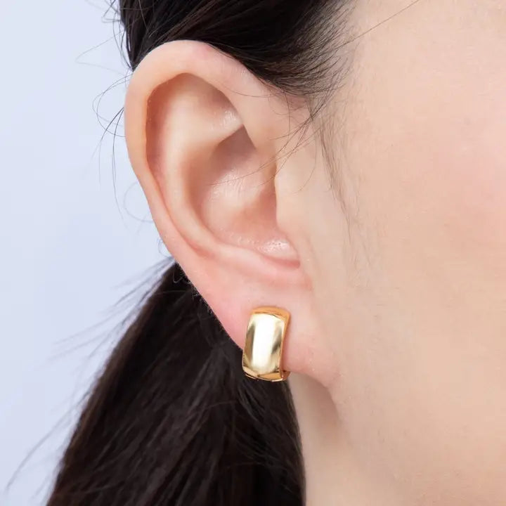 18K Gold Filled 14mm Wide Hammered Huggie Earrings