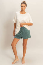 Acid Washed Elastic Waist Shorts