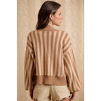 OPEN FRONT KNIT CARDIGAN LATTE IVORY STRIPE
