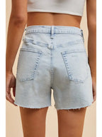 Stretch Distressed Hem Denim Shorts: White