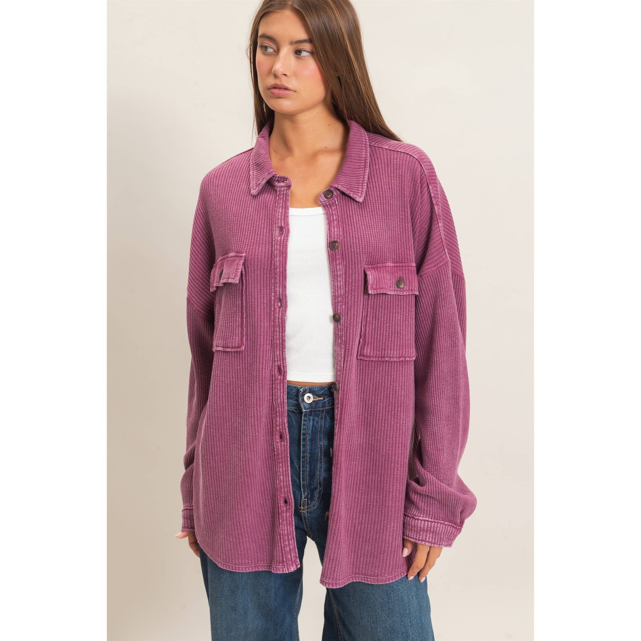 Burgundy Waffle Knit Shacket