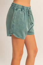 Acid Washed Elastic Waist Shorts