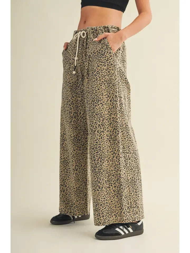 Spotted Print Drawstring Wide leg Pants