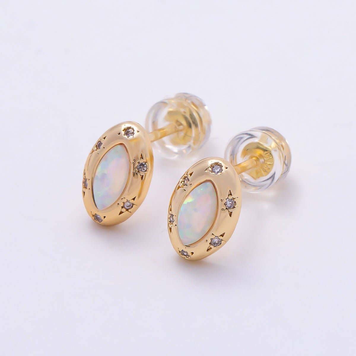 Gold Filled White Opal Marquise Stud