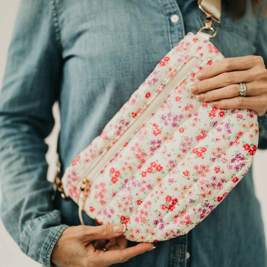 Jolie Puffer Bum Bag-Pink Floral
