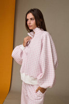 GINGHAM PINK PULLOVER SWEATSHIRT