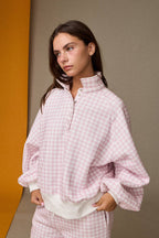 GINGHAM PINK PULLOVER SWEATSHIRT