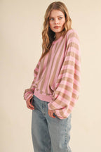 STRIPED DRAWSTRING SLEEVES SWEATER