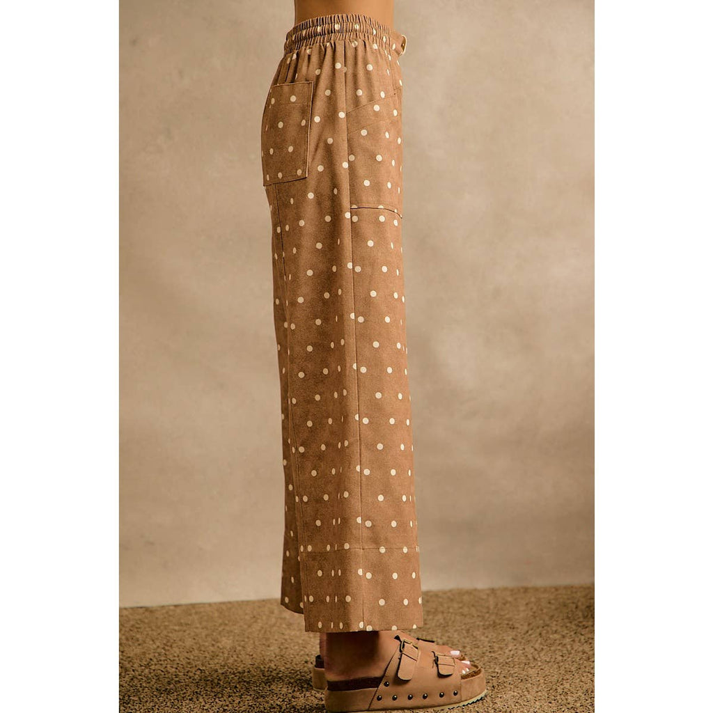 POLKA DOT ELASTICIZED WAIST WIDE PANTS