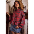 CHECKERED PLAID CHRISTMAS HOLIDAY BOHO TOP