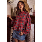 CHECKERED PLAID CHRISTMAS HOLIDAY BOHO TOP