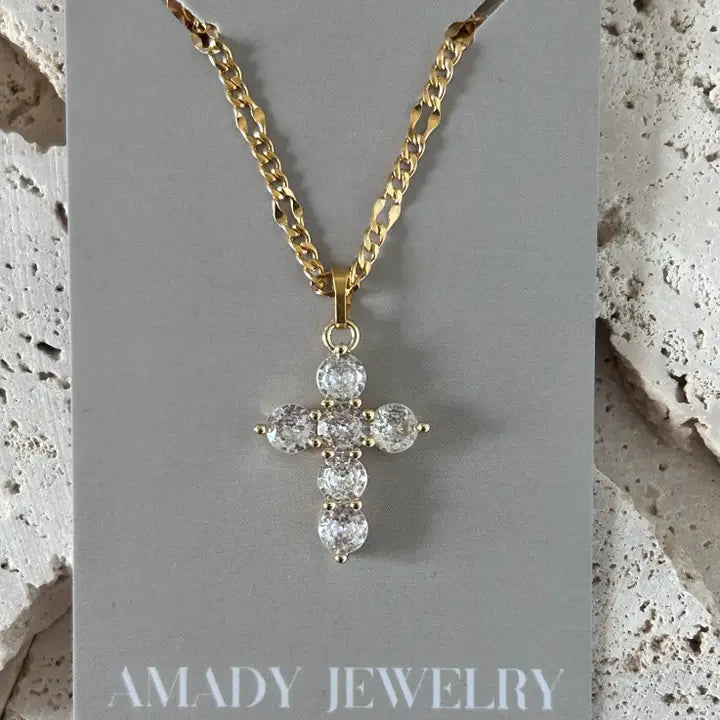 Crystal Pave Cross Necklace 18k gold