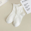 Womens Solid Color Ruffle Ankle Socks: White