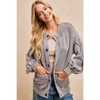 WASHED RIB BANDED COTTON SWEATER KNT CARDIGAN TOP