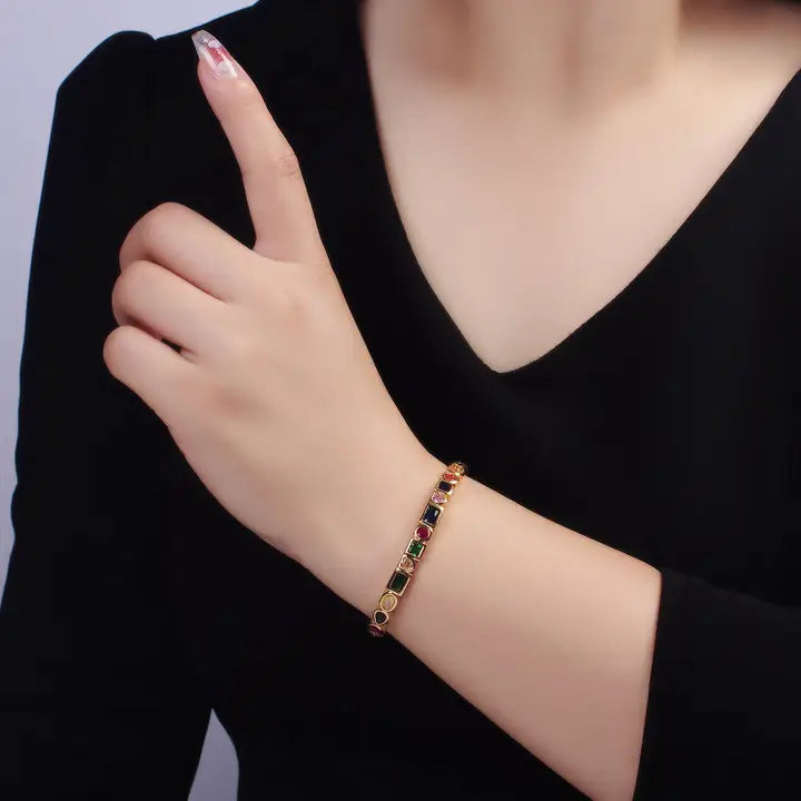 24K Multicolor Geometric Cuff Bracelet