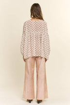 Sheer Polka Dot Tie Front Babydoll Blouse