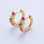 18K Gold Filled Multicolor Cz Cluster 15mm Huggie Earrings