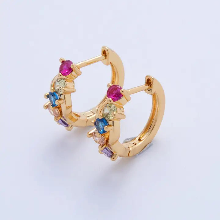 18K Gold Filled Multicolor Cz Cluster 15mm Huggie Earrings