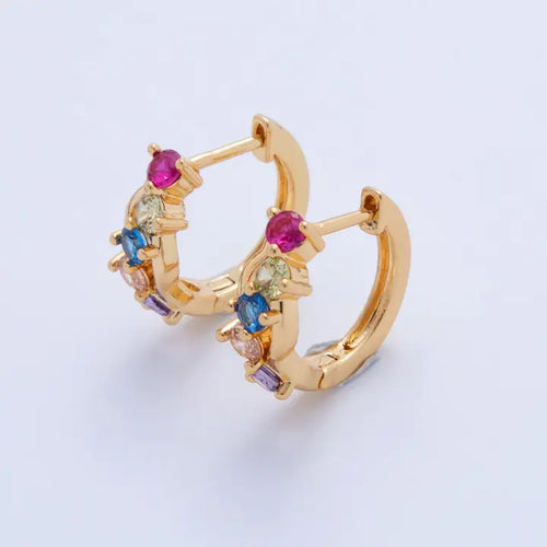 18K Gold Filled Multicolor Cz Cluster 15mm Huggie Earrings