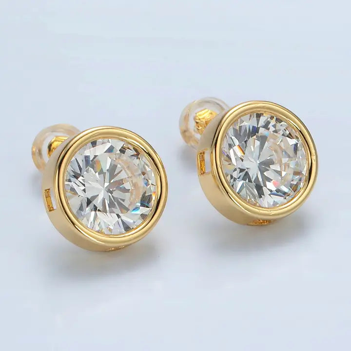 24K Gold Filled 12mm Round Bezel Stud Earring