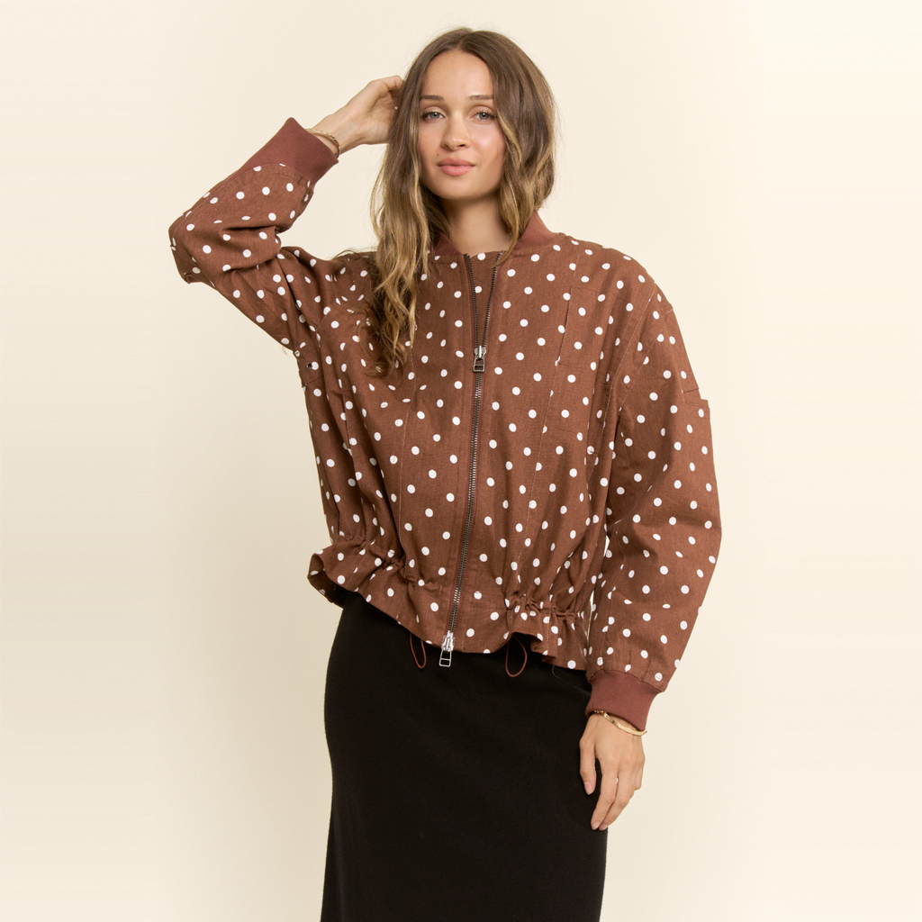 Polka Dot Cotton Twill Bomber Jacket