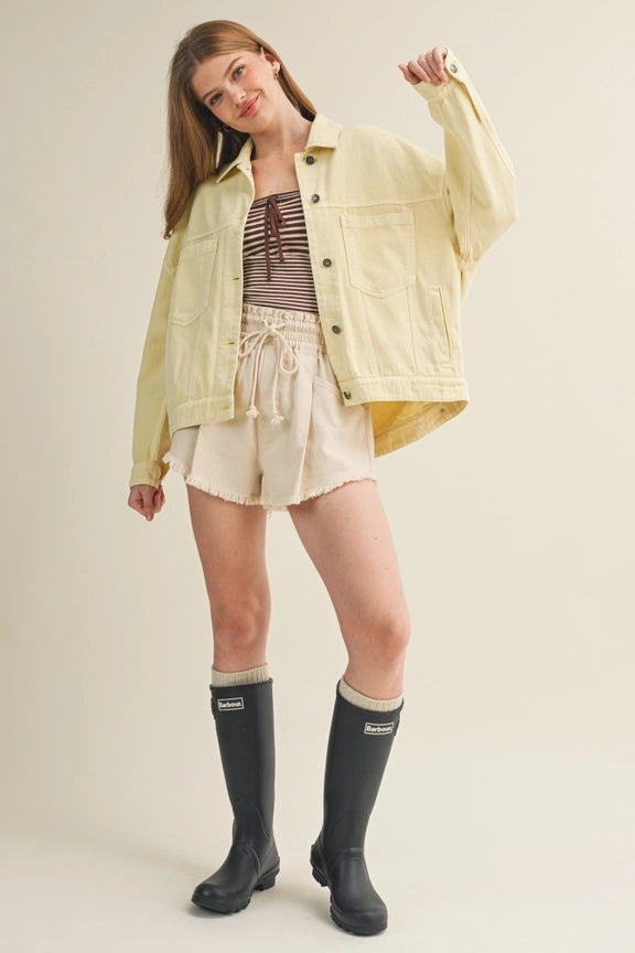 Frayed Hem Paperbag Waist Rope Shorts: Off white