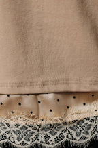 CROPPED BOXY TEE W CONTRAST POLKA DOT SATIN & LACE HEM