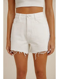 Stretch Distressed Hem Denim Shorts: White