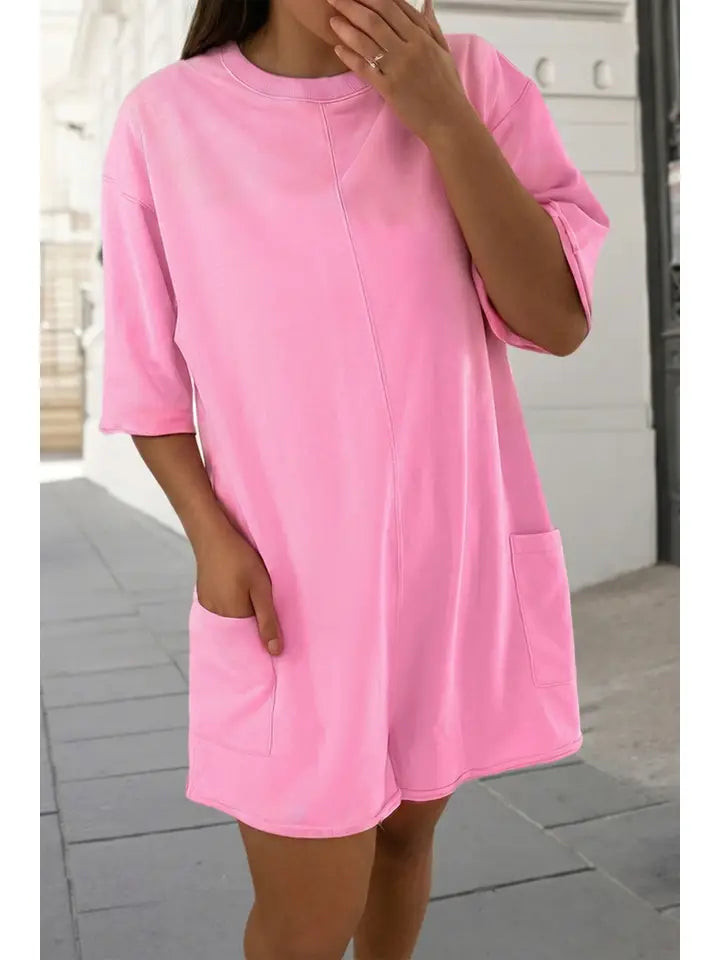 Raw Edge Pocketed Loose Romper