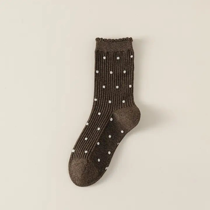 Lace Polka Dot Comfort Breathable Socks: Coffee