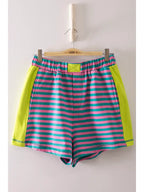 Striped color black shorts: Blue Pink Teal Seafoam