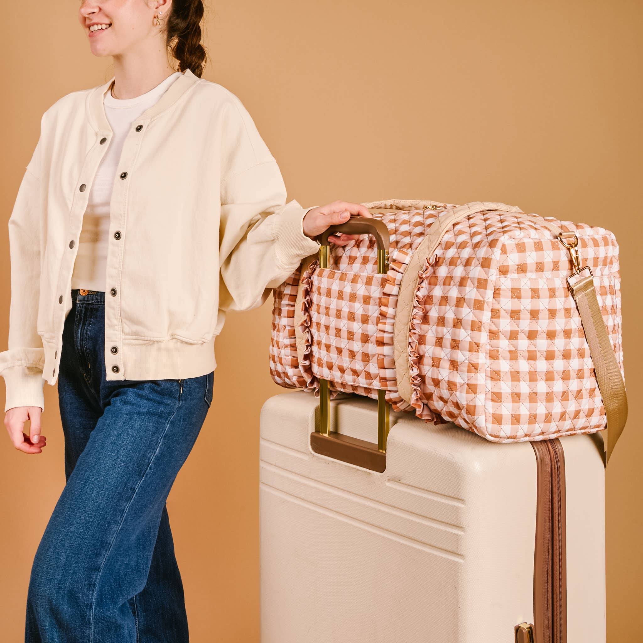 On-the-Go Quilted Weekender Bag-Maple Gingham