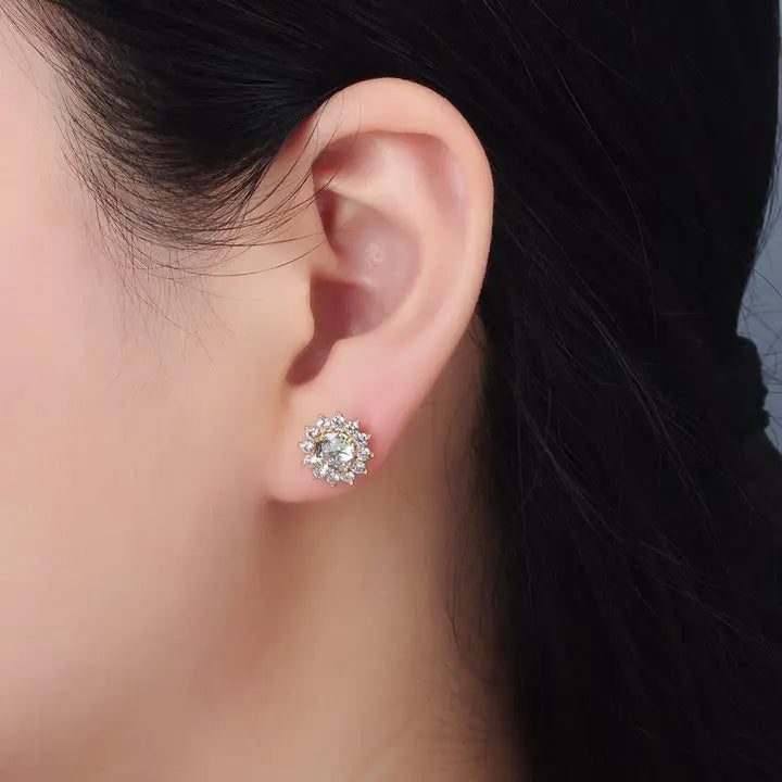 24K Gold Filled Clear Cz Celestial Sun Stud Earrings