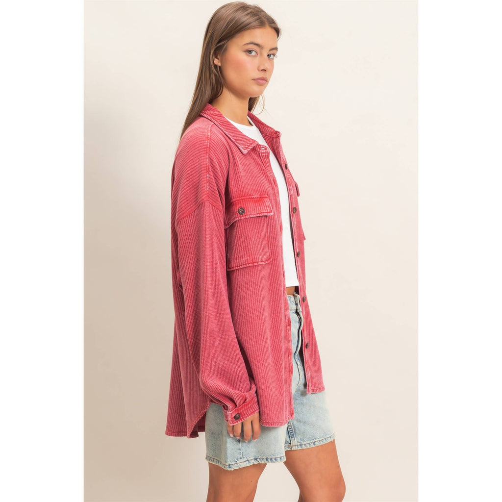 Cherry Waffle Knit Shacket