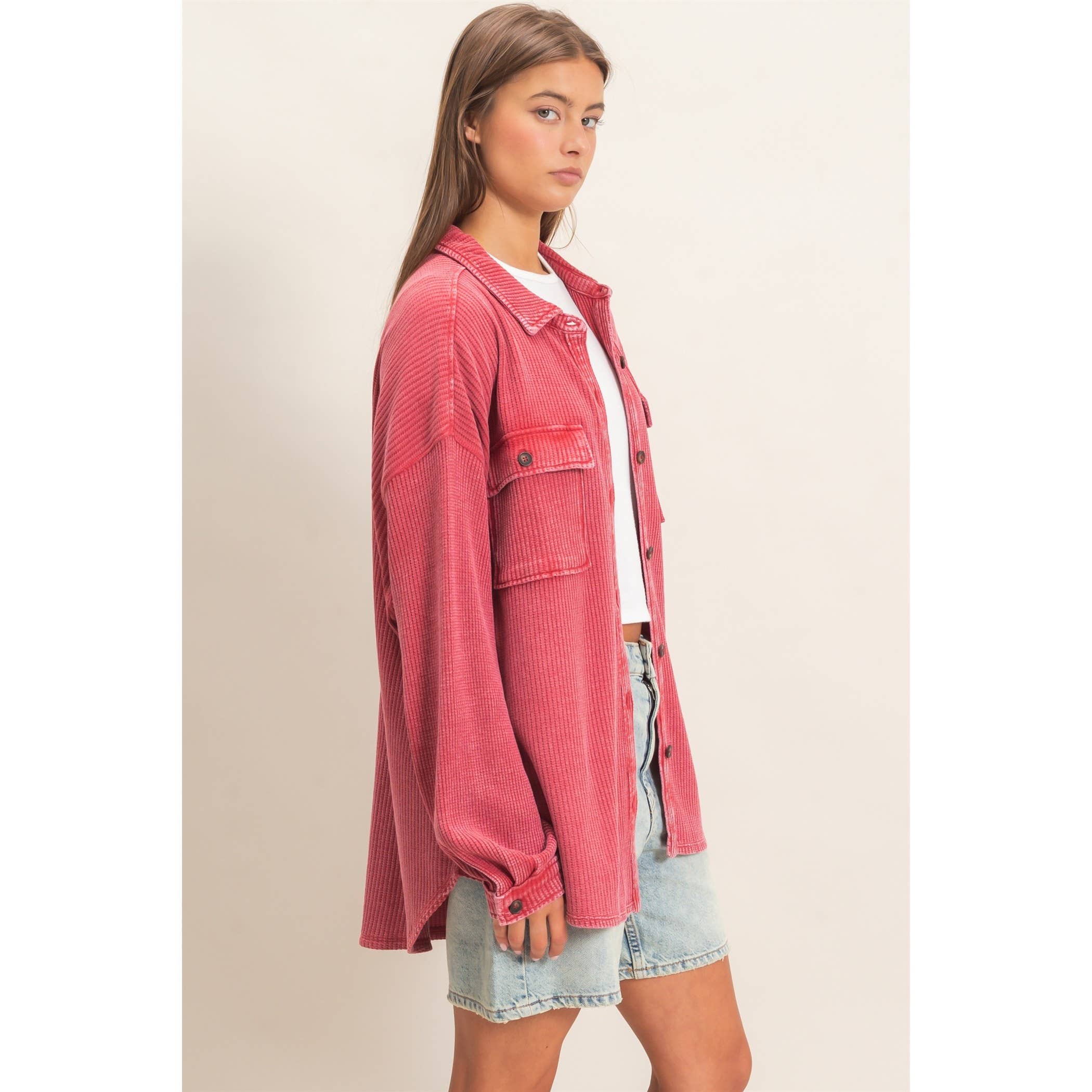 Cherry Waffle Knit Shacket