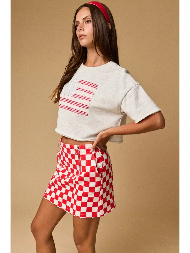 Crew Neck American flag Patch top