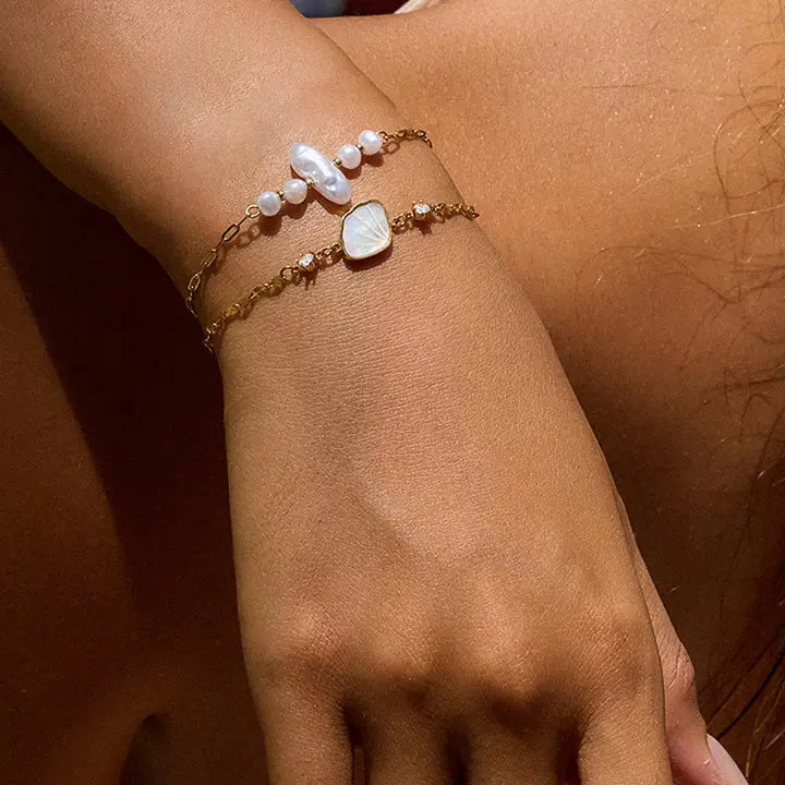 18K Gold Non-Tarnish Pearl Chain Bracelet