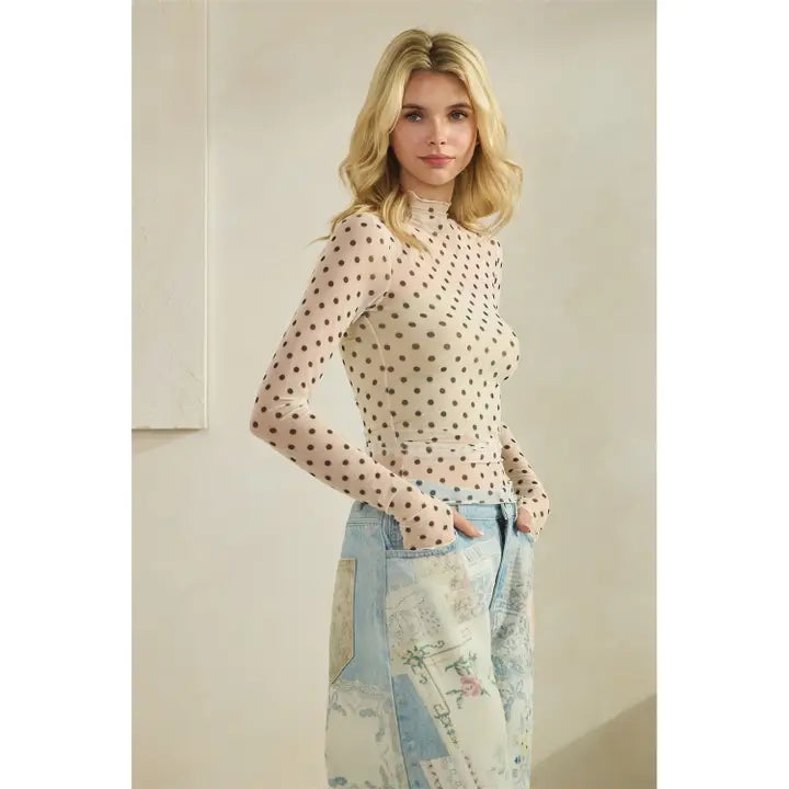 Polka Dot Lace Long sleeve Top