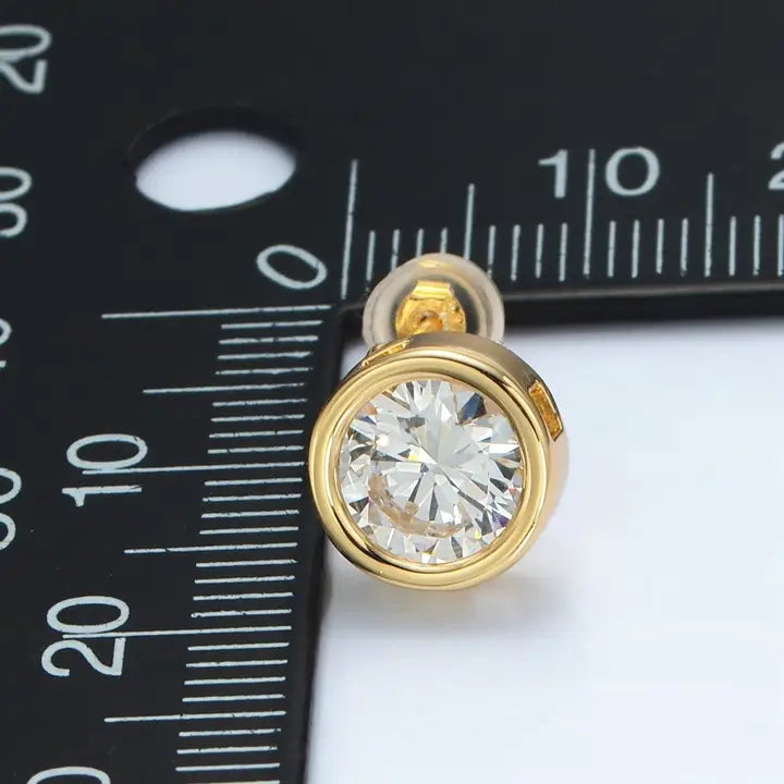 24K Gold Filled 10mm Clear Cz Round Bezel Stud Earrings