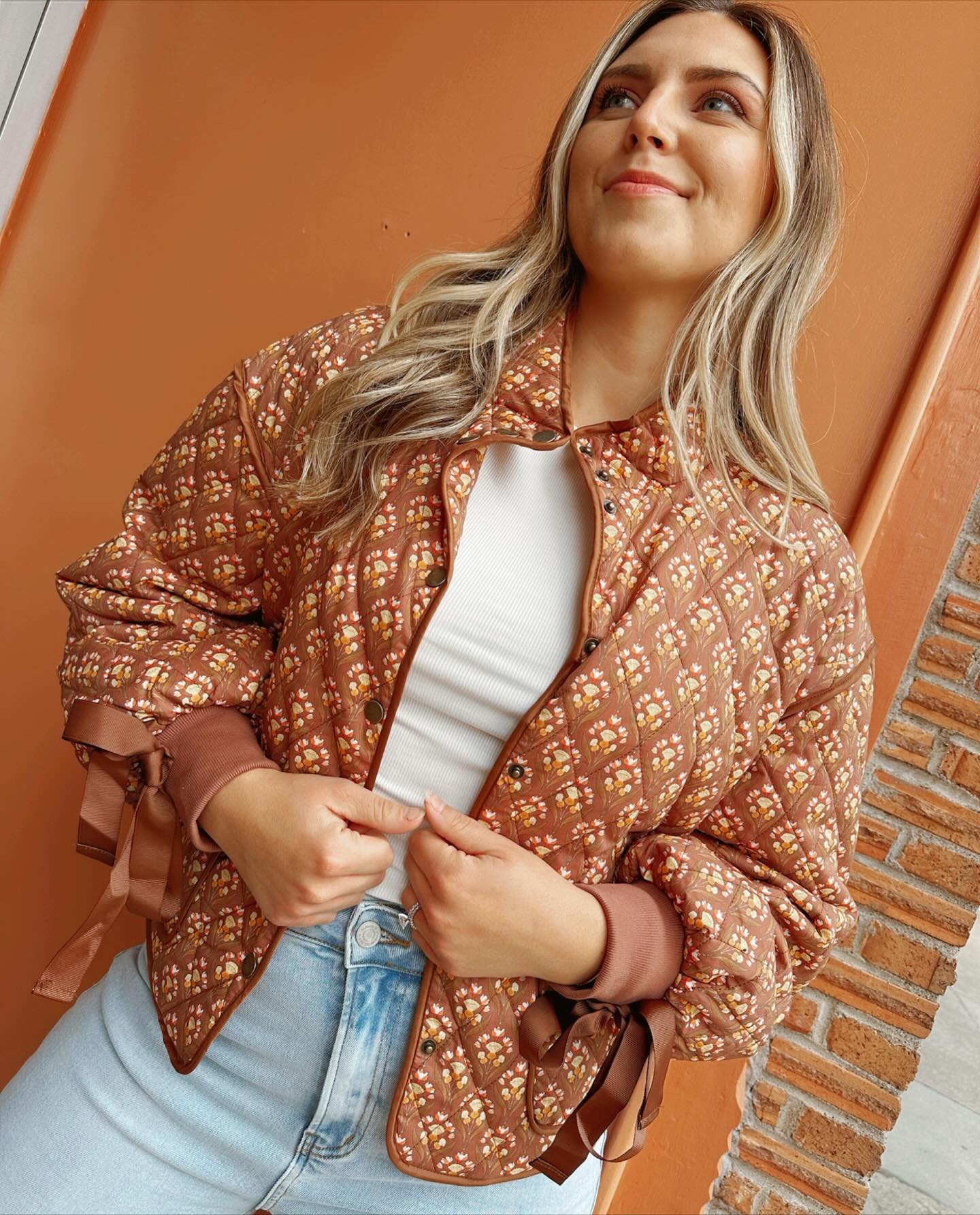 Floral Quilted Jacket/Bow Sleeves