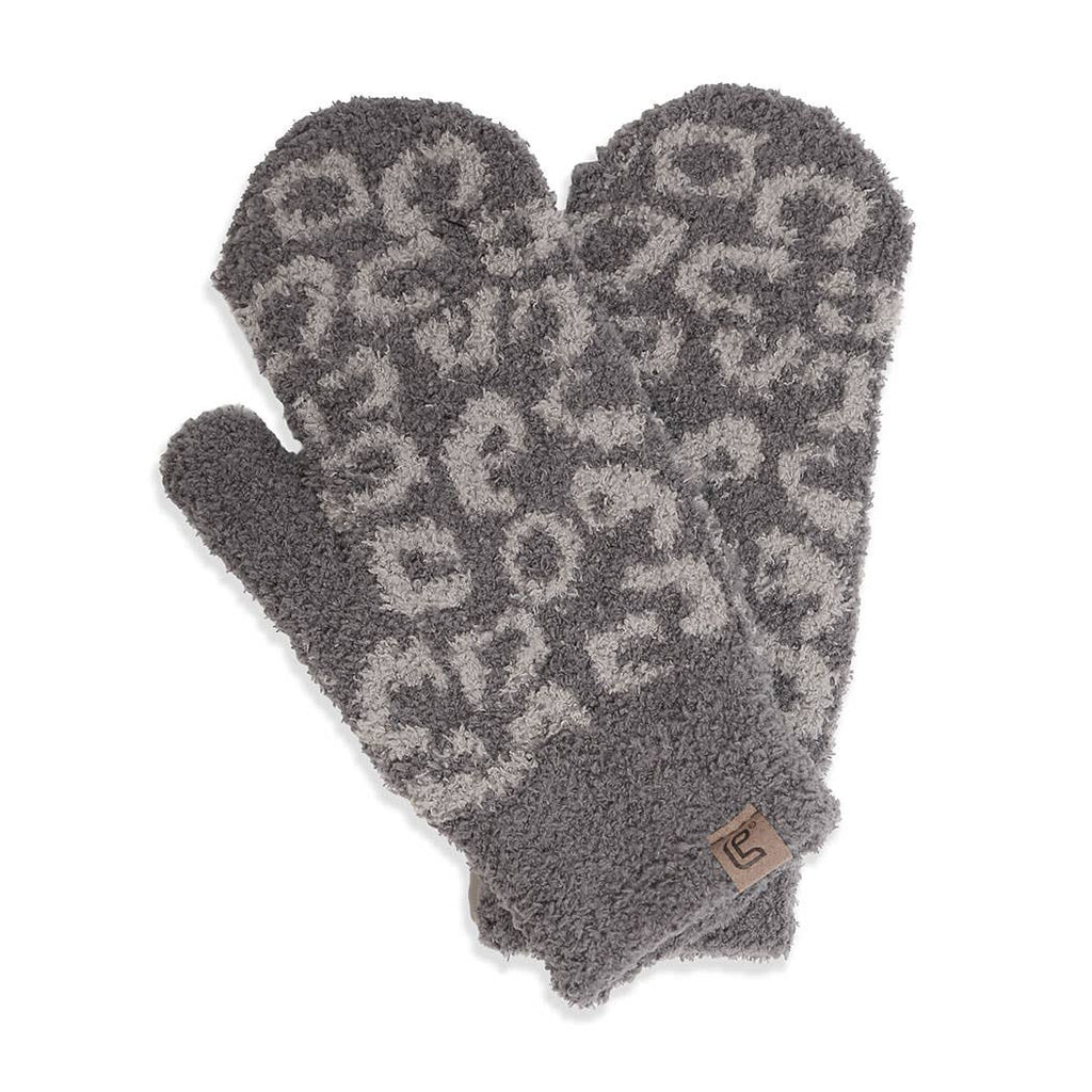 Winter Leopard Print Flush Mittens